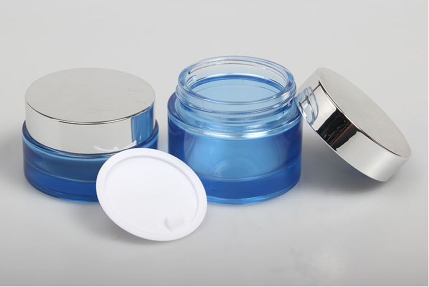 Refillable Blue Glass Cosmetics Jars