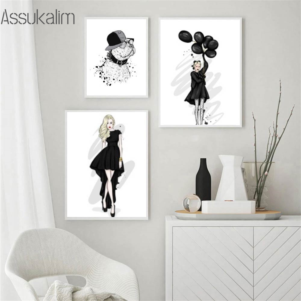 Black Evening Dress Print Pictures Fashion Girl Wall Poster Perfume Bottle Canvas Painting Nordic Posters Girl Room Decoration