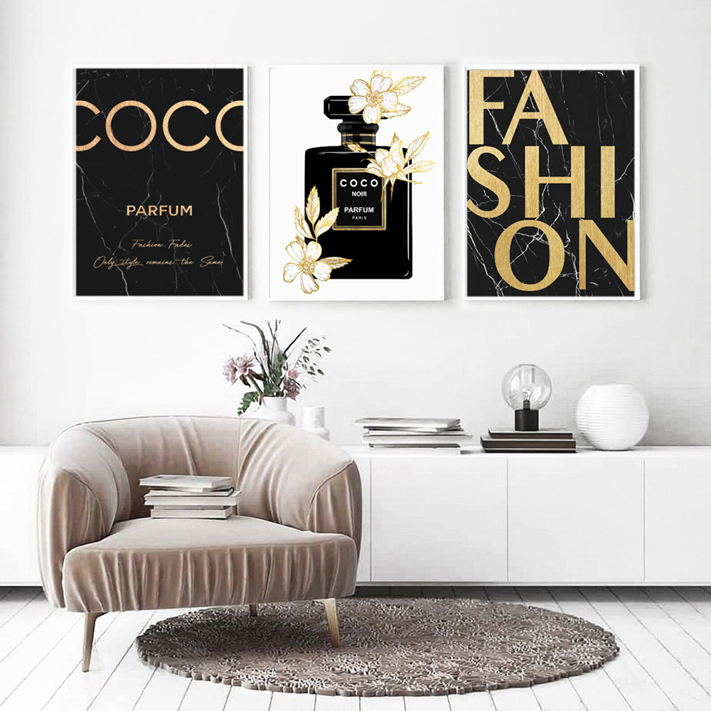 Gold Flower Perfume Luxury Poster Print Coco Quotes Fashion Canvas Painting Modern Wall Art Picture For Living Room Home Decor Gold Flower Perfume Luxury Poster Print Coco Quotes Fashion Canvas Painting Modern Wall Art Picture For Living Room Home Decor
