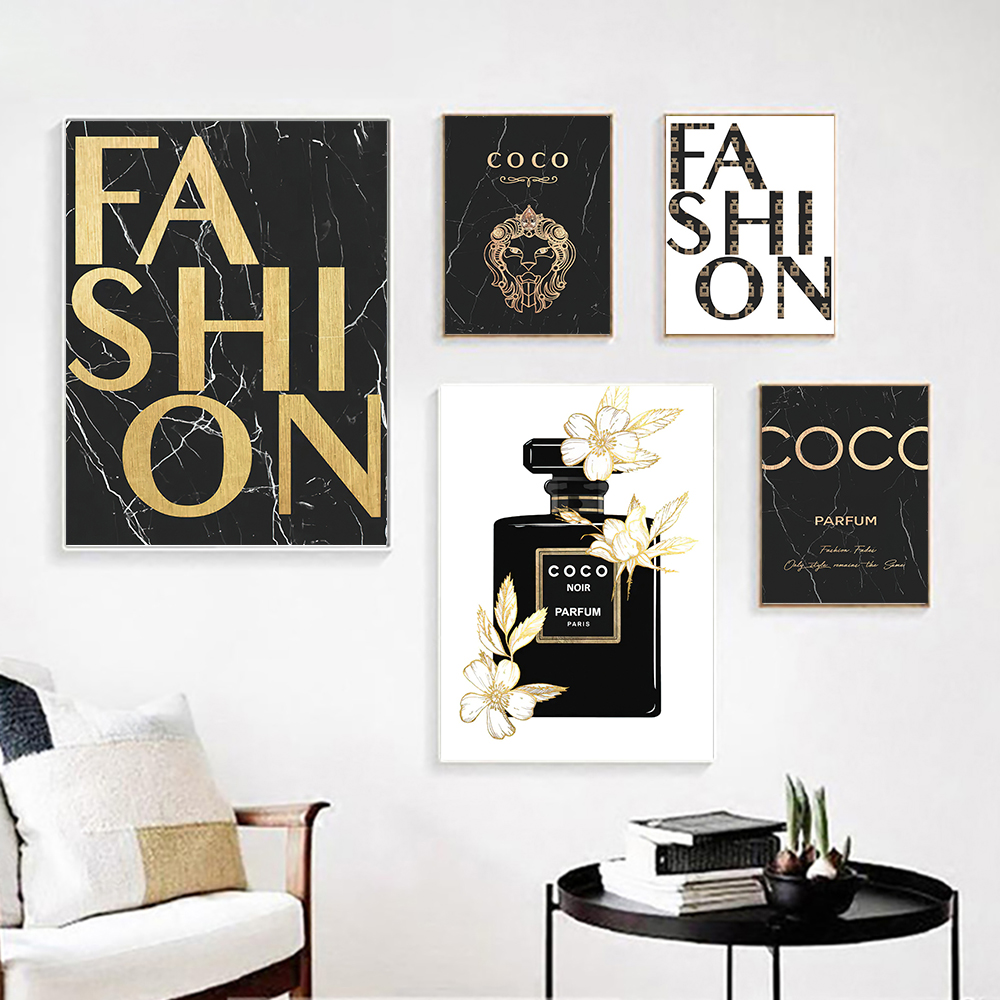 Gold Flower Perfume Luxury Poster Print Coco Quotes Fashion Canvas Painting Modern Wall Art Picture For Living Room Home Decor Gold Flower Perfume Luxury Poster Print Coco Quotes Fashion Canvas Painting Modern Wall Art Picture For Living Room Home Decor
